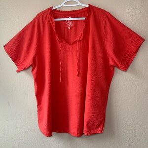 Produce Company Coral Gauze Split Neck Breezy Summer Blouse Size 3X